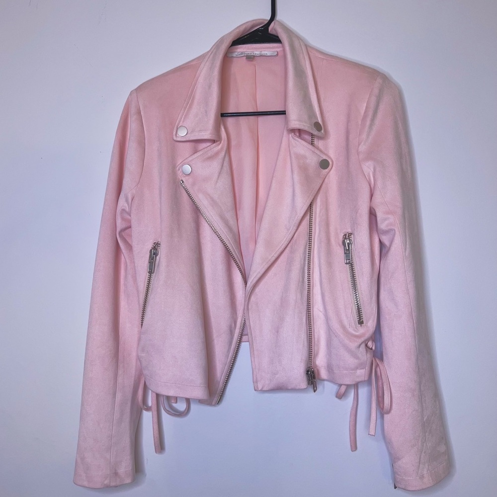 Light Pink Blush Suede Moto Jacket REVOLVE
